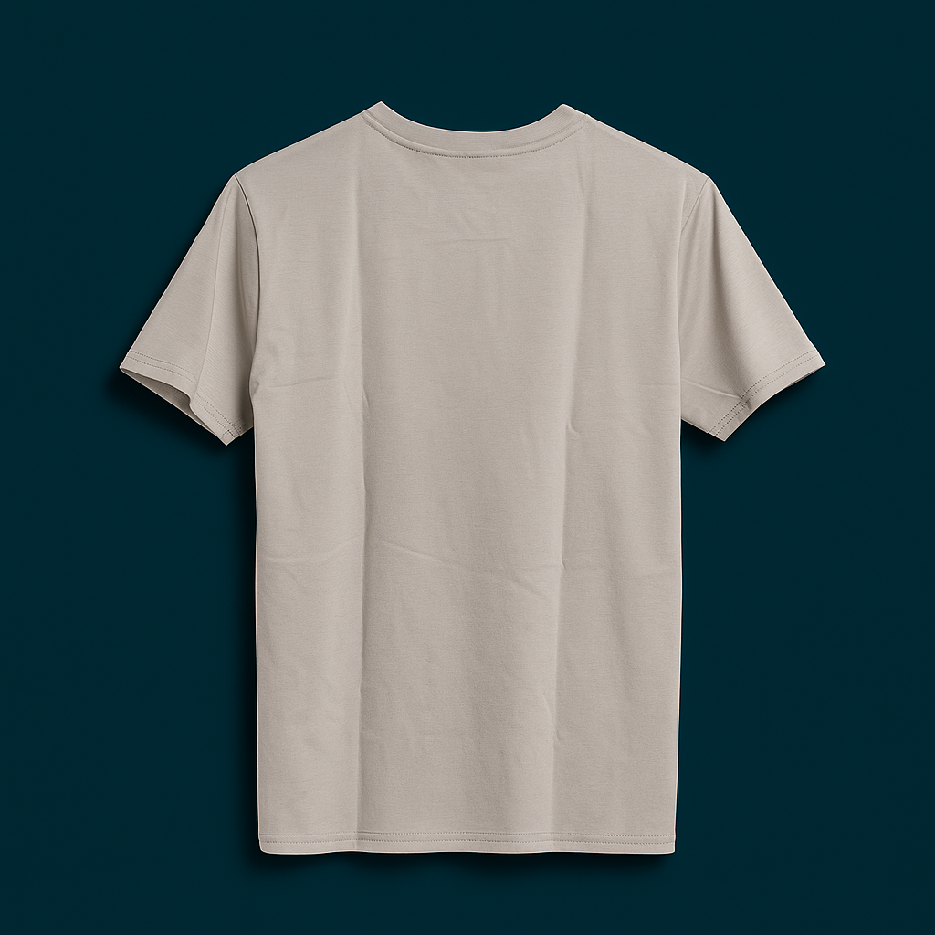 Back view of a plain drop shoulder t-shirt in beige, made from premium cotton lycra, 220 GSM.