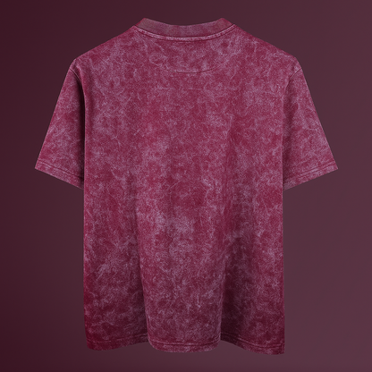 Back view of oversized acid wash t-shirt in maroon, made from premium French terry cotton.
