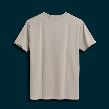 Back view of a plain drop shoulder t-shirt in beige, made from premium cotton lycra, 220 GSM.